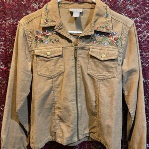 Corduroy Floral Embroidered Utility Jacket